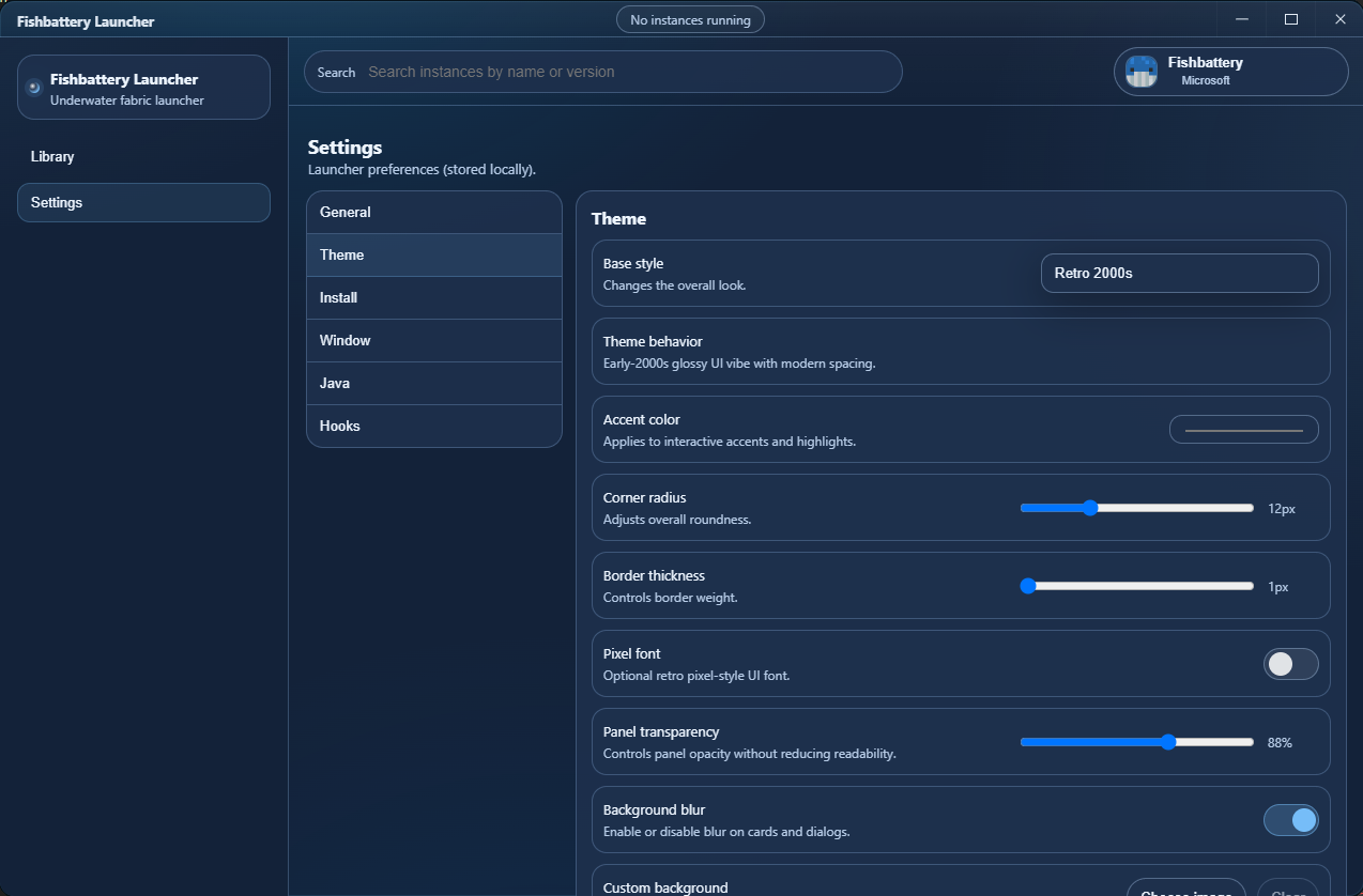 Fishbattery launcher theme customization screen